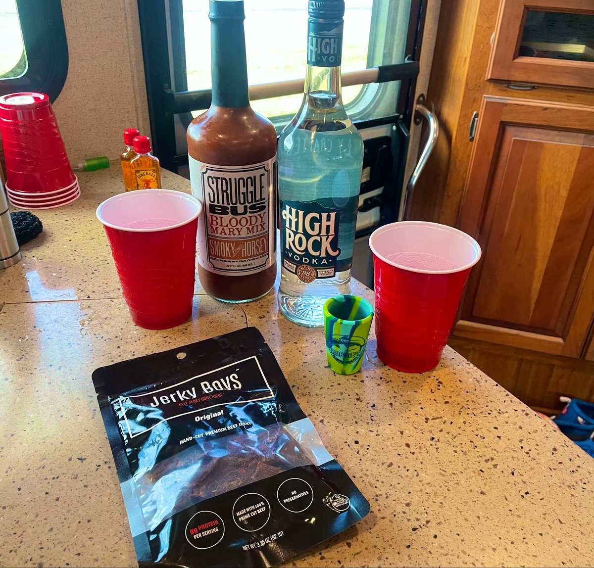 Makin some #StruggleBus Bloody Mary’s <a href="/MartinsvilleSwy/">Martinsville Speedway</a> to recover from yesterday.  No celery, only <a href="/Jerkyboys_jerky/">Jerky Boys</a> <a href="/HighRockVodka/">High Rock Vodka</a> <a href="/DaleJr/">Dale Earnhardt Jr.</a> <a href="/AmyEarnhardt/">Amy Earnhardt</a> <a href="/DirtyMoMedia/">Dirty Mo Media</a> <a href="/TravisRockhold/">Travis Rockhold</a>