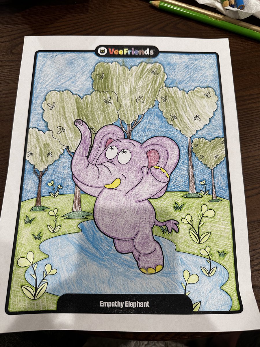 joelmcfarlin's tweet image. Instead of Saturday Morning Cartoons. My son and I did Saturday Morning @veefriends Coloring! He says Empathy Elephant is doing a cannonball into the water. #veefriends #coloringbook #empathyelephant I may have helped the coloring but he picked out the colors.