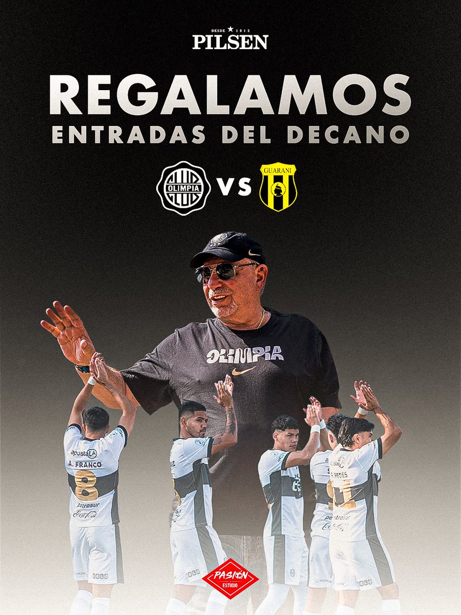 🎟️🔥 𝗥𝗘𝗚𝗔𝗟𝗔𝗠𝗢𝗦 𝟱 𝗣𝗔𝗥𝗘𝗦 𝗗𝗘 𝗘𝗡𝗧𝗥𝗔𝗗𝗔𝗦 𝗣𝗔𝗥𝗔 𝗢𝗟𝗜𝗠𝗣𝗜𝗔 🆚 𝗚𝗨𝗔𝗥𝗔𝗡𝗜́ 🔥🎟️

📍 Domingo – 17:30 hs – Estadio Erico Galeano 🏟️
🗓️ Jornada 18 – Torneo Clausura 2025

📌 Para participar:
1️⃣ Seguirnos en X.
2️⃣ Darle me gusta ❤️.
3️⃣ Retuitear 🔁 esta