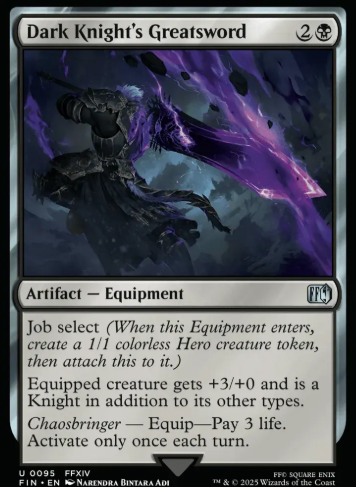 CatchMeAtGully's tweet photo. @Mengu09 Llanowar Elf --> Dark Knight's Greatsword --> Ouroboroid. On turn 3 you have:

5/5 tapped elf.
5/5 attacking Job select token.
8/9 Ouroboroid.

Other little baby Lifelink creatures (with utility &amp; evasion) are also quite nice; such as Null Priest of Oblivion &amp; Deep-Cavern Bat. https://t.co/qEJoT4vX3w