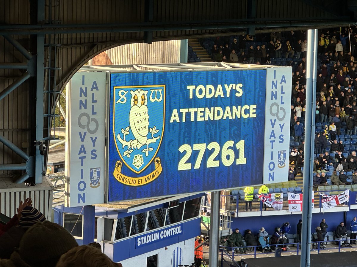 The attendance at Hillsborough today. Virtually all home tickets that could be sold were sold #SWFC