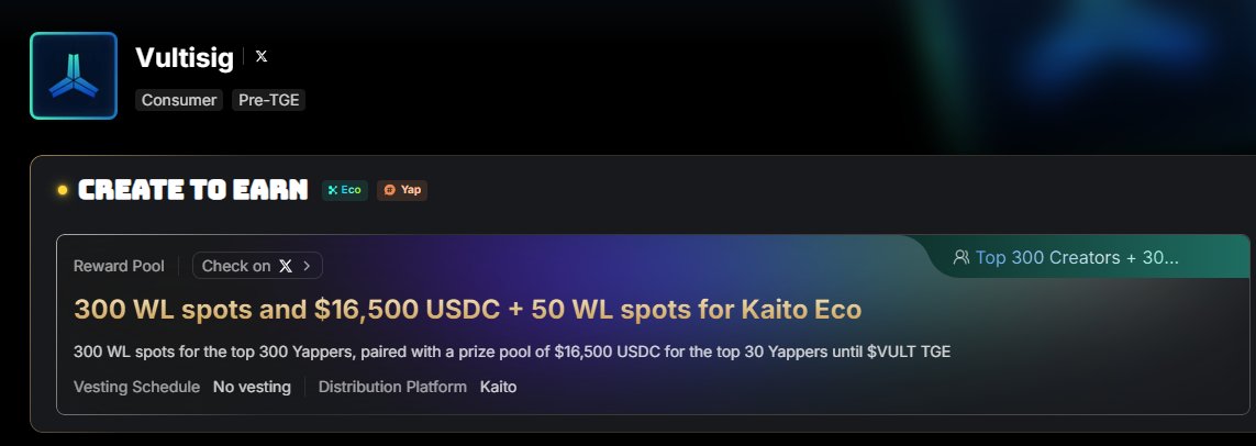 Vultisig Create to Earn 计划的截图，显示奖励池详情