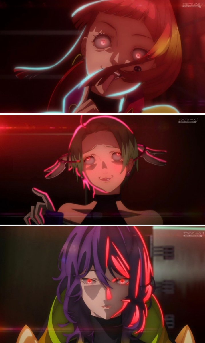 wasabitaishi's tweet image. #グノーシア
#gnosia

これまでのグノ顔

上∶SQちゃん(1話）
中∶ステラ(3話）
下∶ジナさん、(2話）