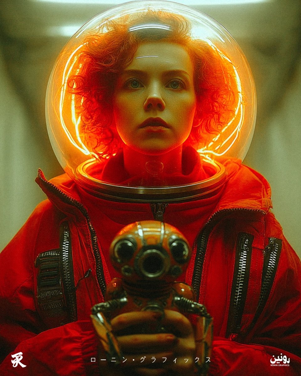 Ronin Graphics (@graphicsronin) on Twitter photo Prompt Alert 🚨
A medium shot of an astronaut in a vibrant red suit, wearing a clear, luminous helmet that casts an orange glow on her face and fiery red, curly hair. She has a serious, direct gaze with light-colored eyes. In her hands, she gently holds a small, metallic, Prompt Alert 🚨
A medium shot of an astronaut in a vibrant red suit, wearing a clear, luminous helmet that casts an orange glow on her face and fiery red, curly hair. She has a serious, direct gaze with light-colored eyes. In her hands, she gently holds a small, metallic,