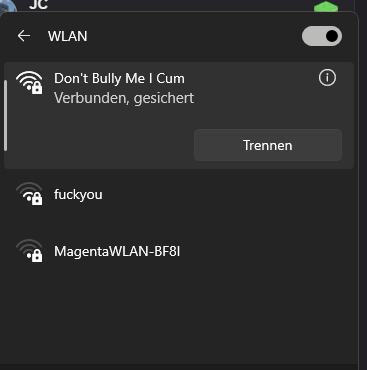 trying to get my neighbor to switch his wlan name to something less agressive. 
Day 1
