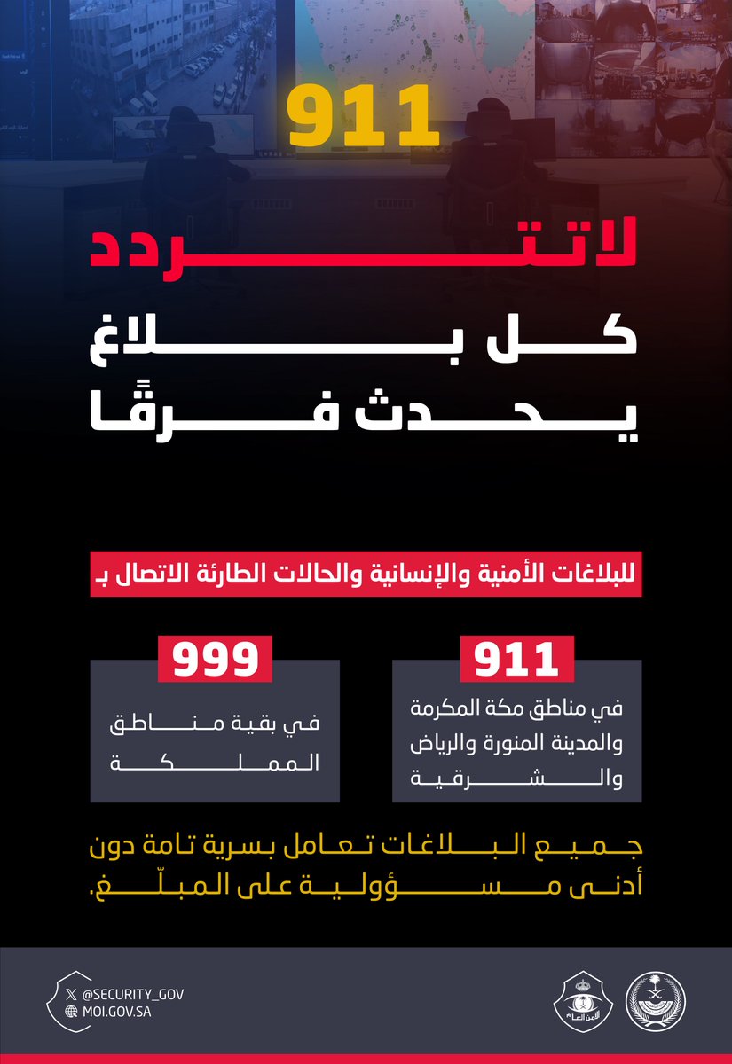 لا تتردد.. كل بلاغ يحدث فرقًا.

#لأمنكم_وسلامتكم