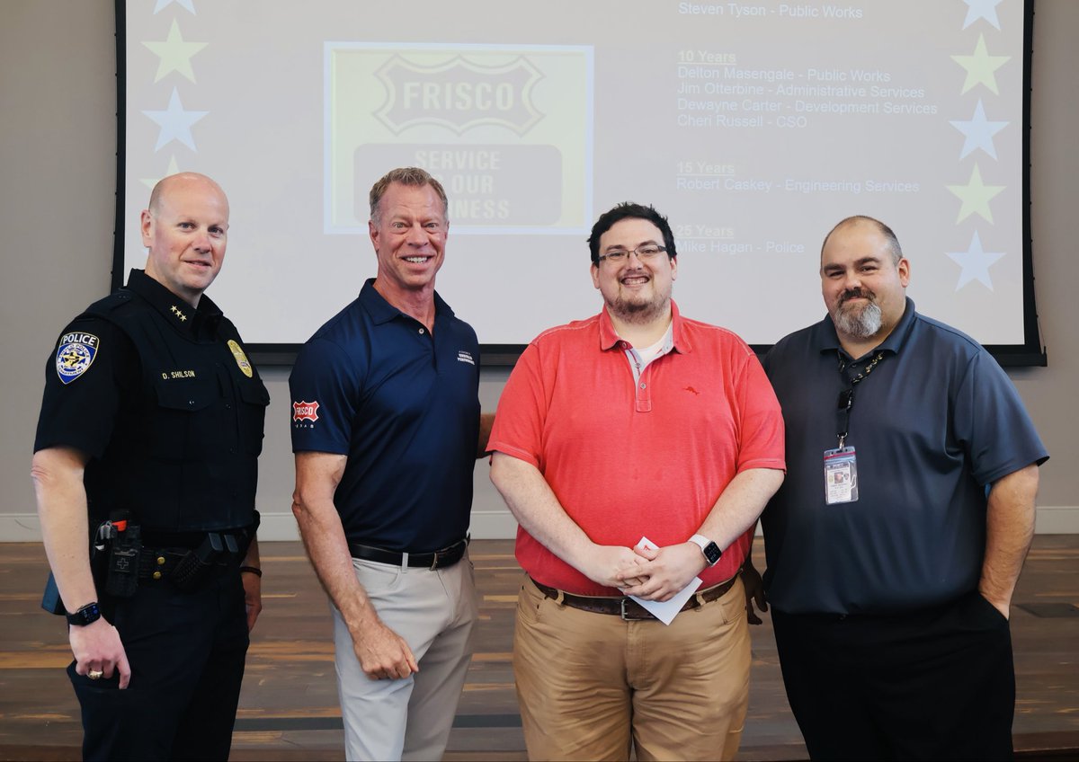 This week we celebrated the #service anniversaries of members of our <a href="/FriscoPD/">Frisco Police</a> family! #Congratulations to Deputy Chief Hagan 25 yrs, Senior ECO Omar 5 yrs, and Senior ECO McKinney 5 yrs! #ThankYou #OneFamily
