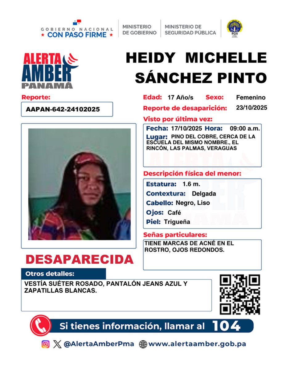 TReporta's tweet photo. paActivan la @alertaamberpma por Heidy Sánchez, Nicole Aguilar y Cesia Ester Carmona. @PGN_PANAMA https://t.co/WNmqlJ5VBE