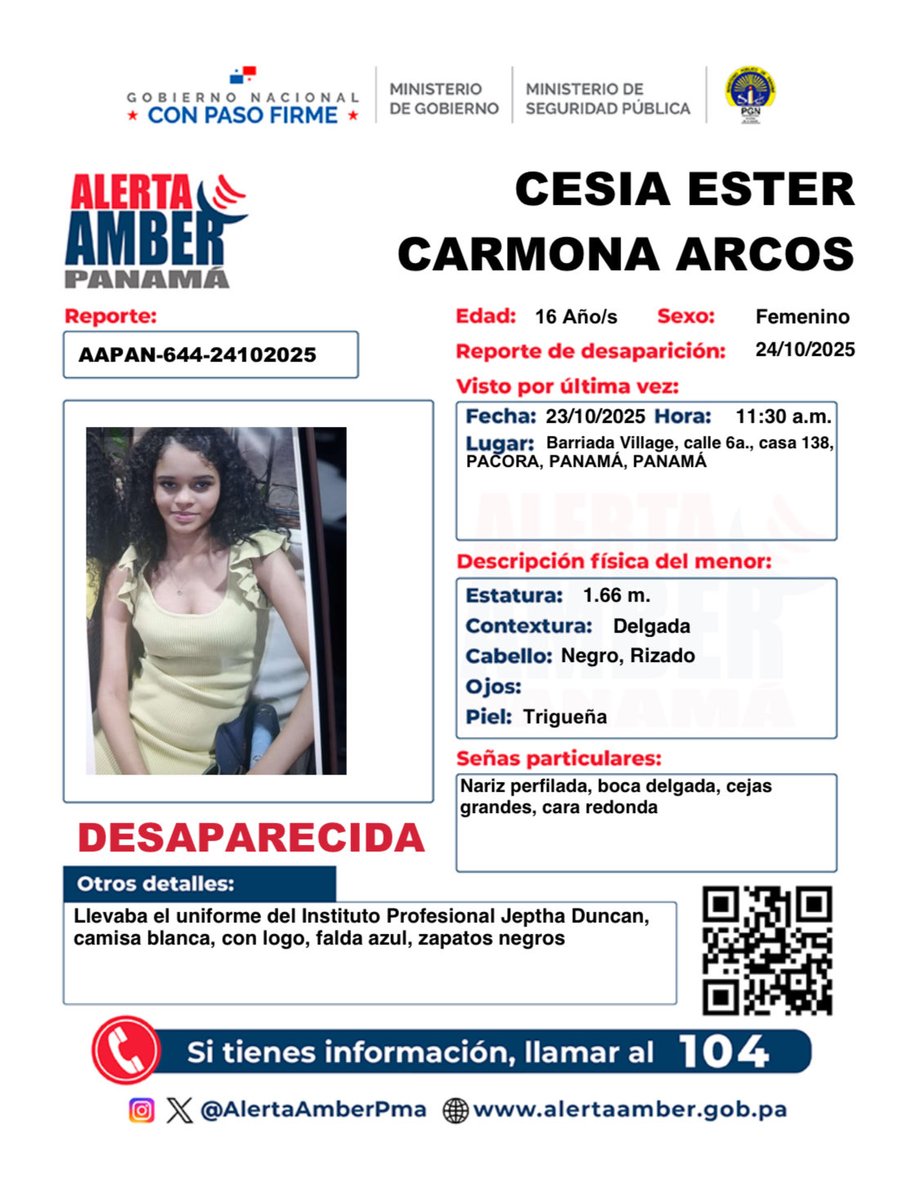 TReporta's tweet photo. paActivan la @alertaamberpma por Heidy Sánchez, Nicole Aguilar y Cesia Ester Carmona. @PGN_PANAMA https://t.co/WNmqlJ5VBE