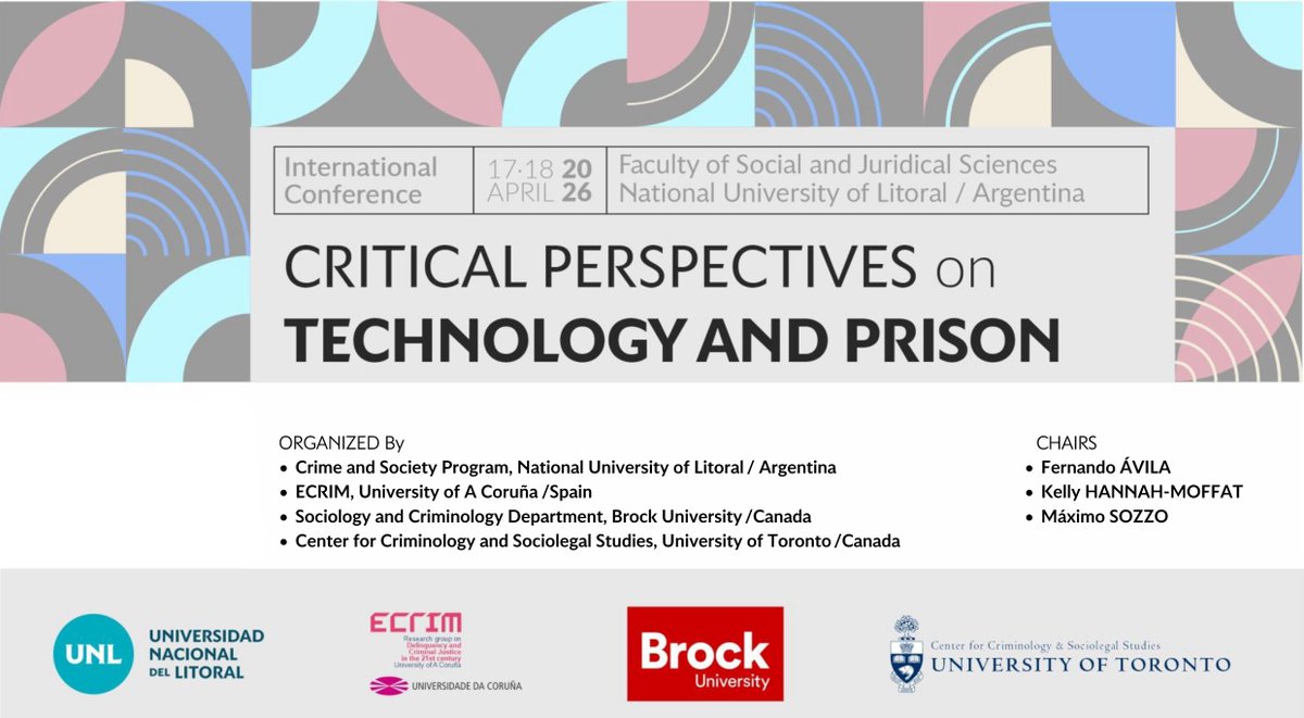 📢 CALL FOR PAPERS: Critical Perspectives on Technology &amp; Prisons
International Conference, Apr 17-18, 2026, Argentina
📝 Abstracts 31/12/25

🇦🇷 National University of Litoral
🇪🇸 University of A Coruña 
🇨🇦 Brock University
🇨🇦 University of Toronto
bit.ly/3L73cu8