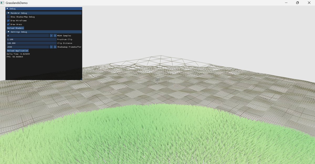 MichaelTeschne7's tweet image. BIG project update:
Grass now:
- Has frustrum and distance culling
- compute shader placement running per frame
- is placed based on camera position, allowing for infinite terrain
This is really starting to come together nicely.
#opengl #GraphicsProgramming #GPU