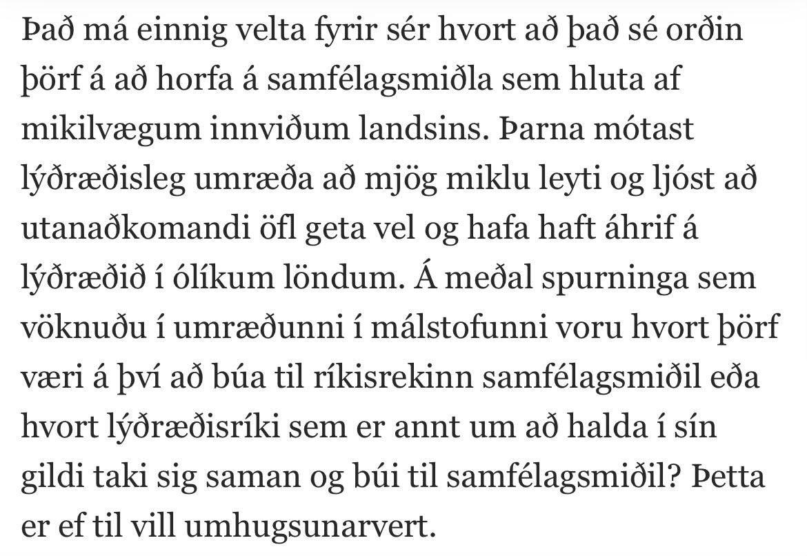 Þörf hugvekja frá stjórnarþingmanni. Á slíkum samfélagsmiðli væri hægt að hafa marga sniðuga fítusa. Við gætum t.d. gefið hvort öðru einkunn út frá skoðunum og hegðun og látið það hafa áhrif á skattlagningu, starfsframa og aðgang að opinberri þjónustu.