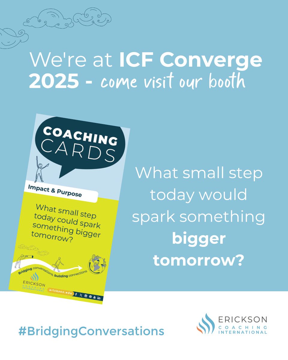 ericksoncoaches's tweet image. 🌠 This is the FINAL day of the #ICFConverge Conference. As part of our #BridgingConversations solution-focused coaching cards campaign, we’re ending with a future-oriented question: What small step today would spark something bigger tomorrow? 🤔  #SolutionFocusedCoaching