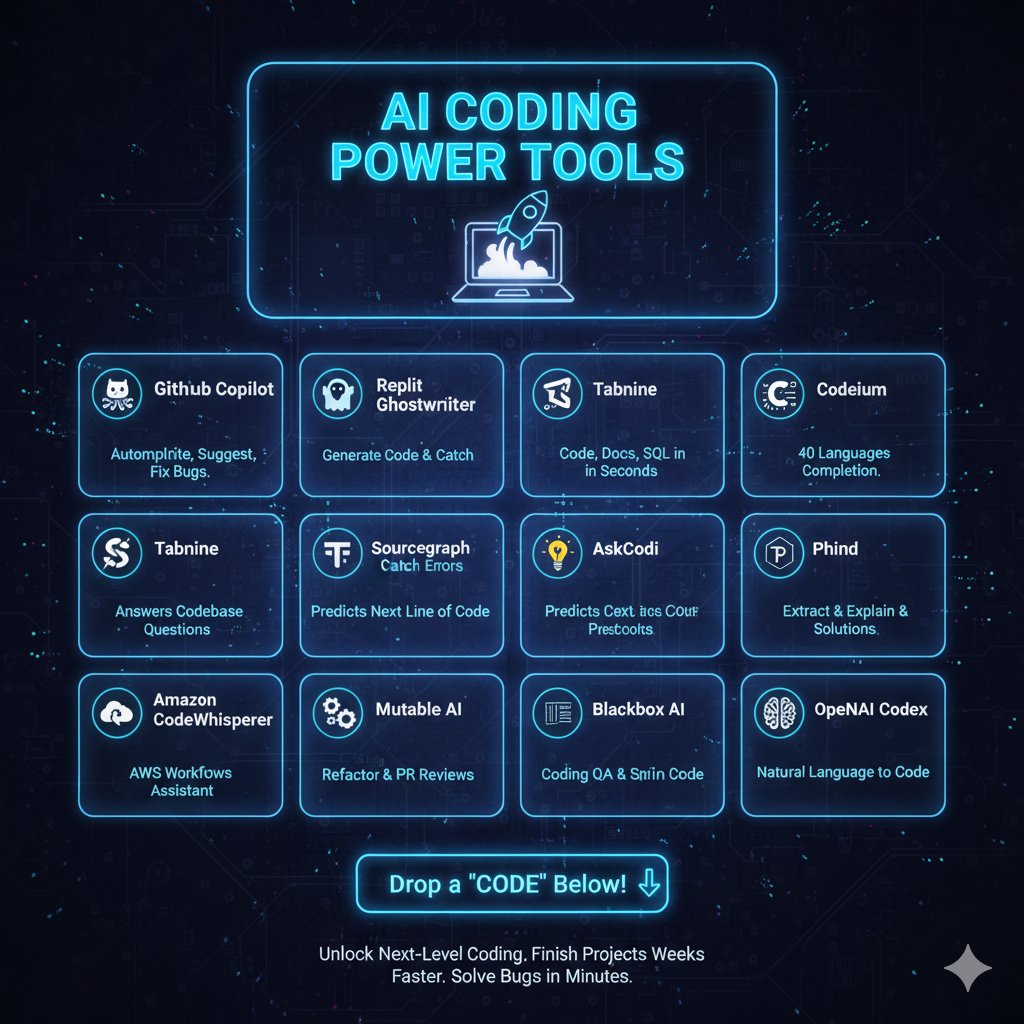 DJSuR1k's tweet image. Unlock next-level coding with these AI tools I rely on daily—these will change how you build, automate, and ship 🚀💻:
- GitHub Copilot: Autocomplete code, suggest functions, and fix bugs in real time
- Replit Ghostwriter: Instantly generate code snippets and catch errors as you…
