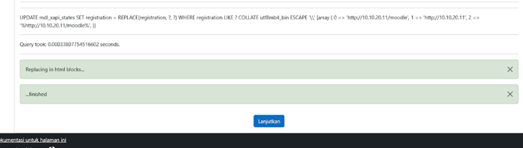 yasfa_syafaah's tweet image. 5. Update database
selanjutnya mengganti database link ke alamat baru. Login lagi ke Moodle sebagai admin & masuk ke web-moodlenya.com/admin/tool/rep…
ubah sesuaikan ke alamat web terbaru lalu centang saya mengerti dan klik Lakukan. Tunggu hingga selesai dan klik Lanjutkan.