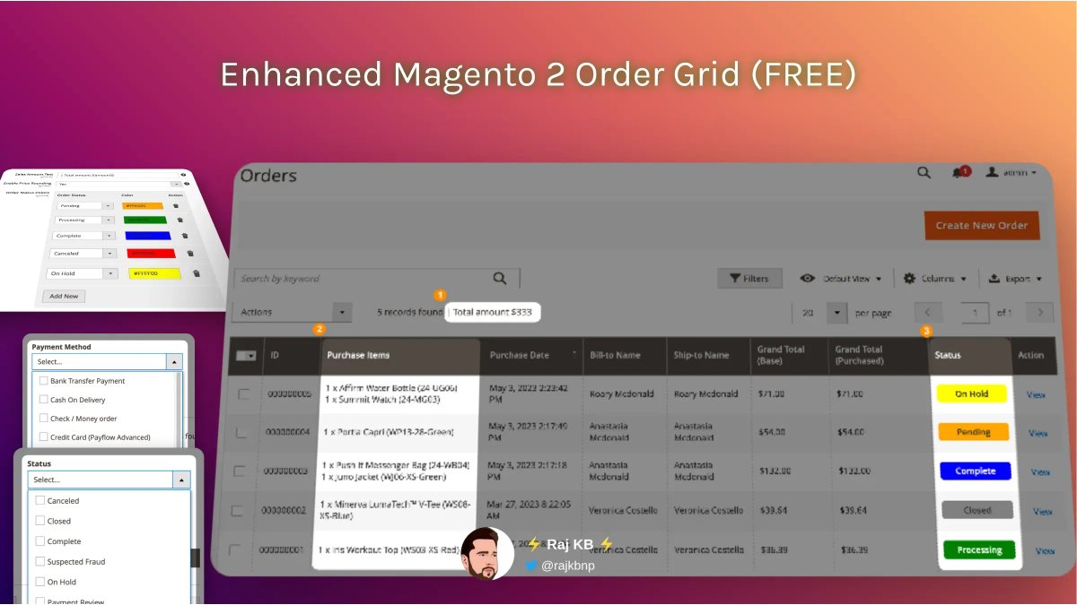 rajkbnp's tweet image. 🎉 Exciting news! 🚀
Our FREE #Magento2 extension that provides a better view of sales data & greater control over sales & order processing is now available to download!
Enhance your admin order grid  today! 🔥
Grab your FREE copy now ⬇️
f.mtr.cool/myvwjhdilz
