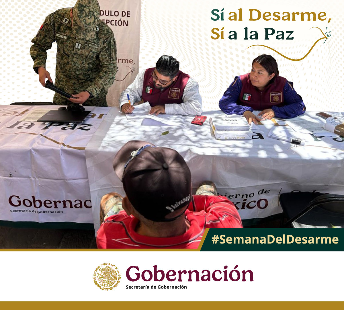 Con #SíAlDesarmeSíALaPaz promovemos en todo el país el canje voluntario y anónimo de armas de fuego y municiones por dinero en efectivo. 🇲🇽 <a href="/Claudiashein/">Claudia Sheinbaum Pardo</a> <a href="/Defensamx1/">@Defensamx</a> <a href="/ONU_es/">Naciones Unidas</a> #SemanaDelDesarme