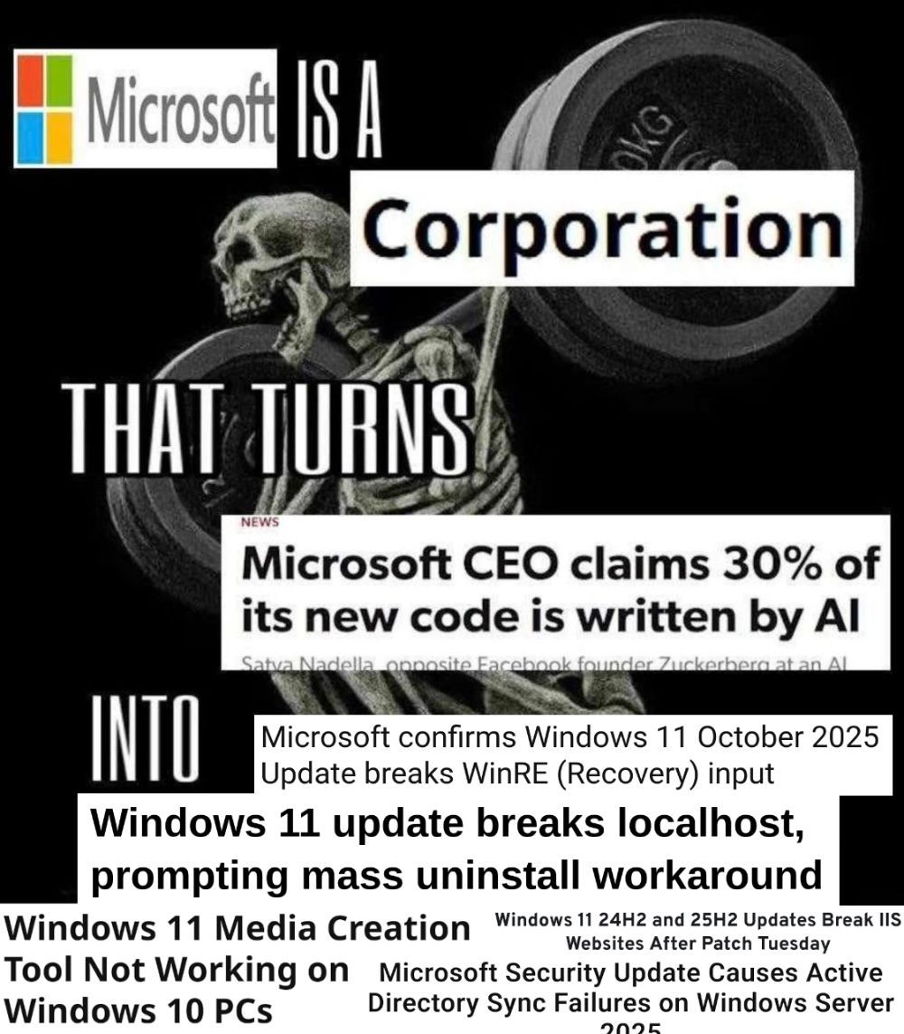 OfficialPCMR's tweet image. You can accuse Microsoft of many things, but not of lacking in innovation. Now they're using AI to break Windows more efficiently than they broke it before.