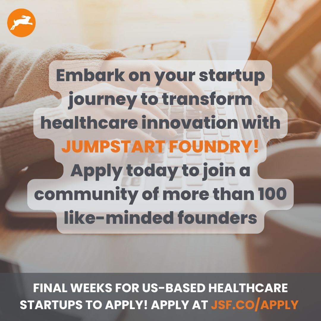 jsfoundry's tweet image. 🚀 Applications for Jumpstart Foundry’s Q4 2025 Cohort are open! 
Join a powerful community of founders, mentors, and investors. 
Apply by November 7th: bit.ly/4n5dNTy 

#HealthcareInnovation #StartupFunding
