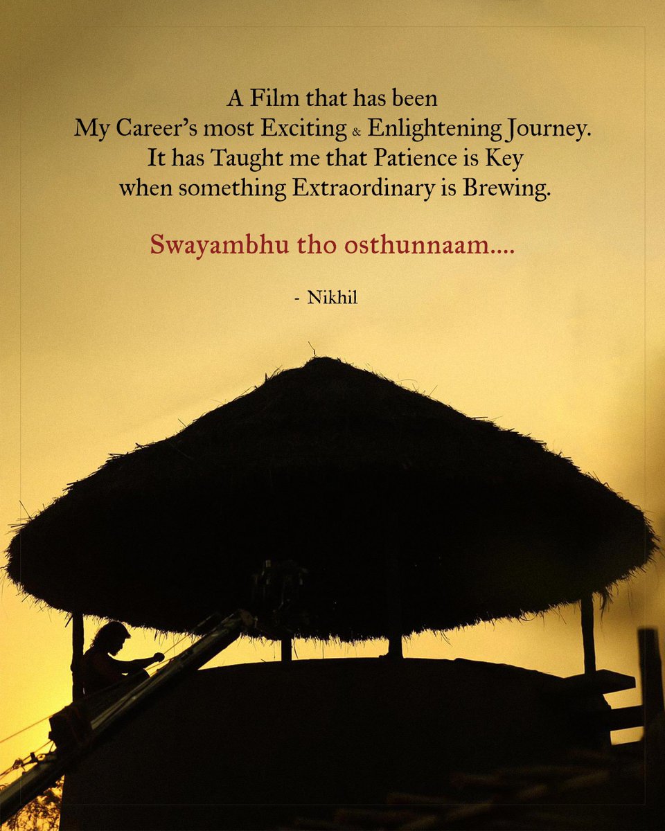 'Exciting &amp; Enlightening'
@actor_nikhil reflects on his journey of Swayambhu ❤‍🔥

The most awaited and exciting announcement from #Swayambhu is dropping soon!

@actor_nikhil <a href="/iamsamyuktha_/">Samyuktha</a> <a href="/NabhaNatesh/">Nabha Natesh</a> <a href="/krishbharat20/">Bharat</a> <a href="/DOPSenthilKumar/">KK Senthil Kumar ISC</a> <a href="/RaviBasrur/">Ravi Basrur</a> <a href="/TagoreMadhu/">Tagore Madhu</a> <a href="/bhuvan_sagar/">Bhuvan Sagar</a>