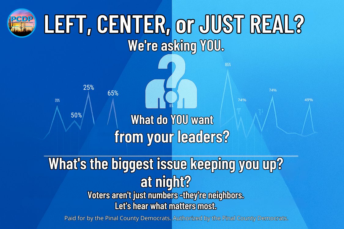 PinalDems's tweet image. Left, Center, or Just Real? We want to hear from YOU! Should Dems lean left to energize or move center for swing voters? 🤔 What issues keep you up at night? We’re listening! Drop your thoughts in the comments! ⬇️ #GenZVotes #YourVoiceMatters