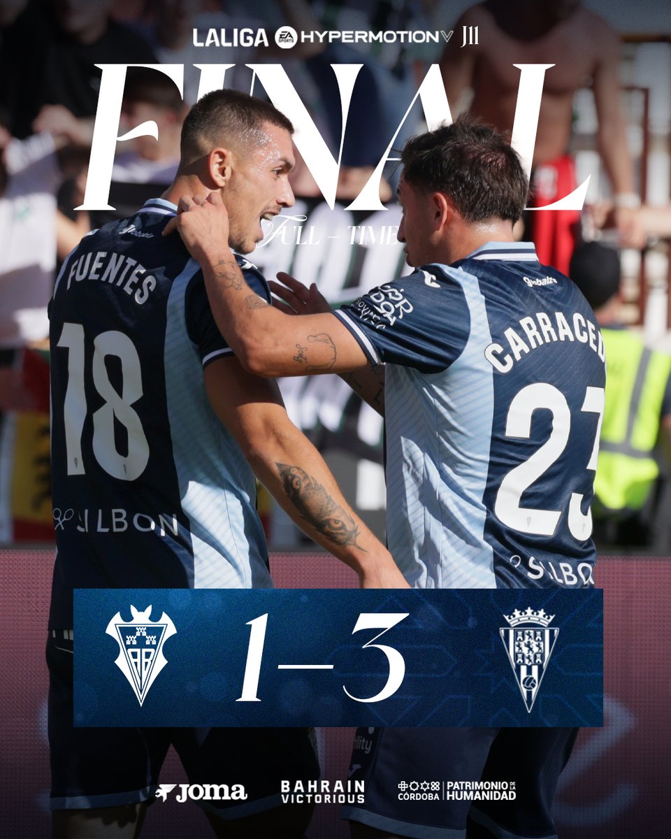 🏁 ¡Final! ¡final! ¡finaaaaaaal del partido!

⚽️ Rubén Alves
⚽️ <a href="/adryyfuentes/">fuentes</a> 
⚽️ <a href="/adryyfuentes/">fuentes</a> 

#AlbaceteBPCórdoba 1-3 (90'+)