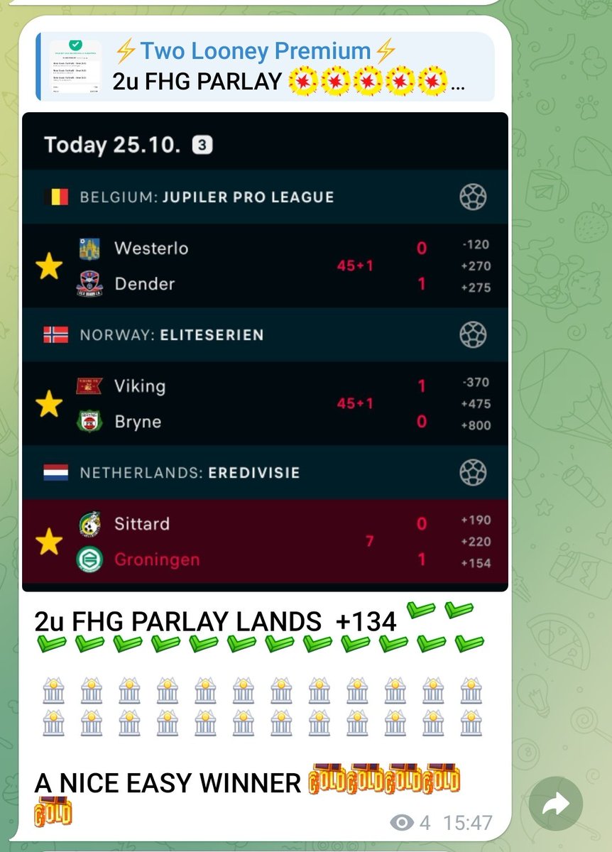 💥 WE ARE DISMANTLING THE BOOKS LIKE THE WHITE HOUSE 💥

2u ⚽️ PARLAY +134 LANDS 🏆
One of our VIPs boosted it to +150 on @Fanduel — another clean sweep for the Looney crew 💰

We don’t miss — we dominate daily.
Join now and experience the chaos firsthand 🔥

🎟️ 5 DAY FREE TRIAL