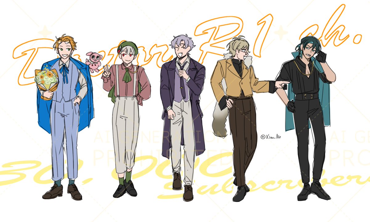 #阿萬人迷
不知道有沒有粉肝好奇三萬訂賀圖每個人的服裝設計！
自己很喜歡就還是配直播邊畫了撇了很草的立繪🥺

沒有浮水印跟一些TMI下收！🍊🎉👇