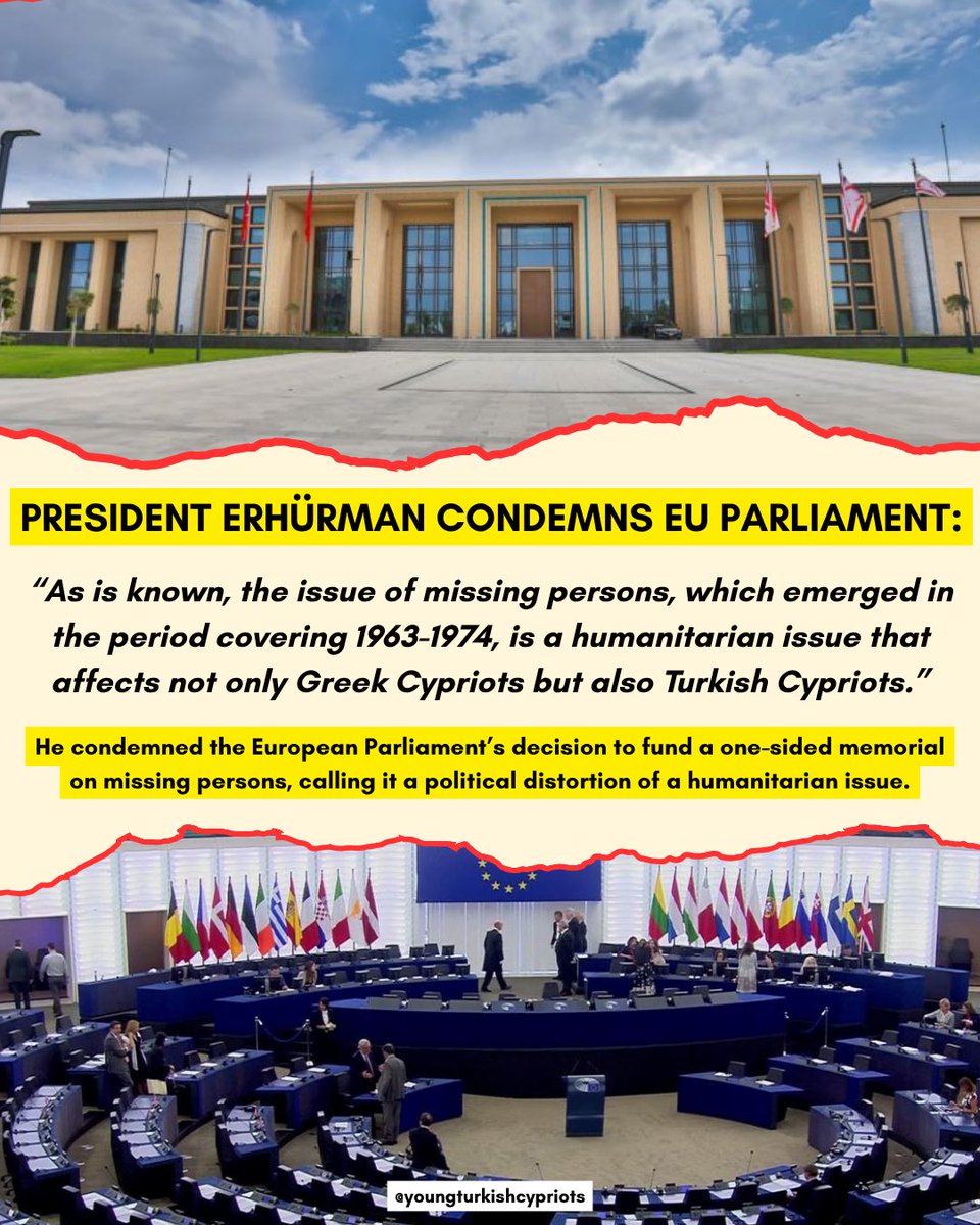 Young_Turk_Cyp's tweet image. BREAKING NEWS: In one of his first statements as President, Tufan Erhürman condemned the European Parliament’s decision to fund a one-sided memorial on missing persons in Cyprus.

He reminded the EU that the issue of missing persons is a humanitarian tragedy affecting both Greek…