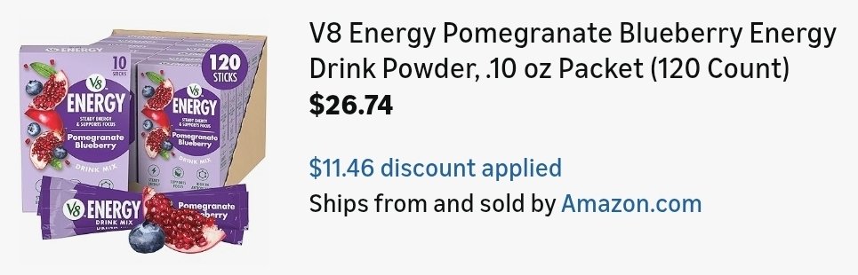 lynxfindsdeals's tweet image. Skip the can, keep the kick
V8 Energy Pomegranate Blueberry Drink Mix 120-count now only $26.74 (List: $55.13) with S&S
120 sticks of steady focus and flavor
go.onelastlink.com/B0F332T5DX