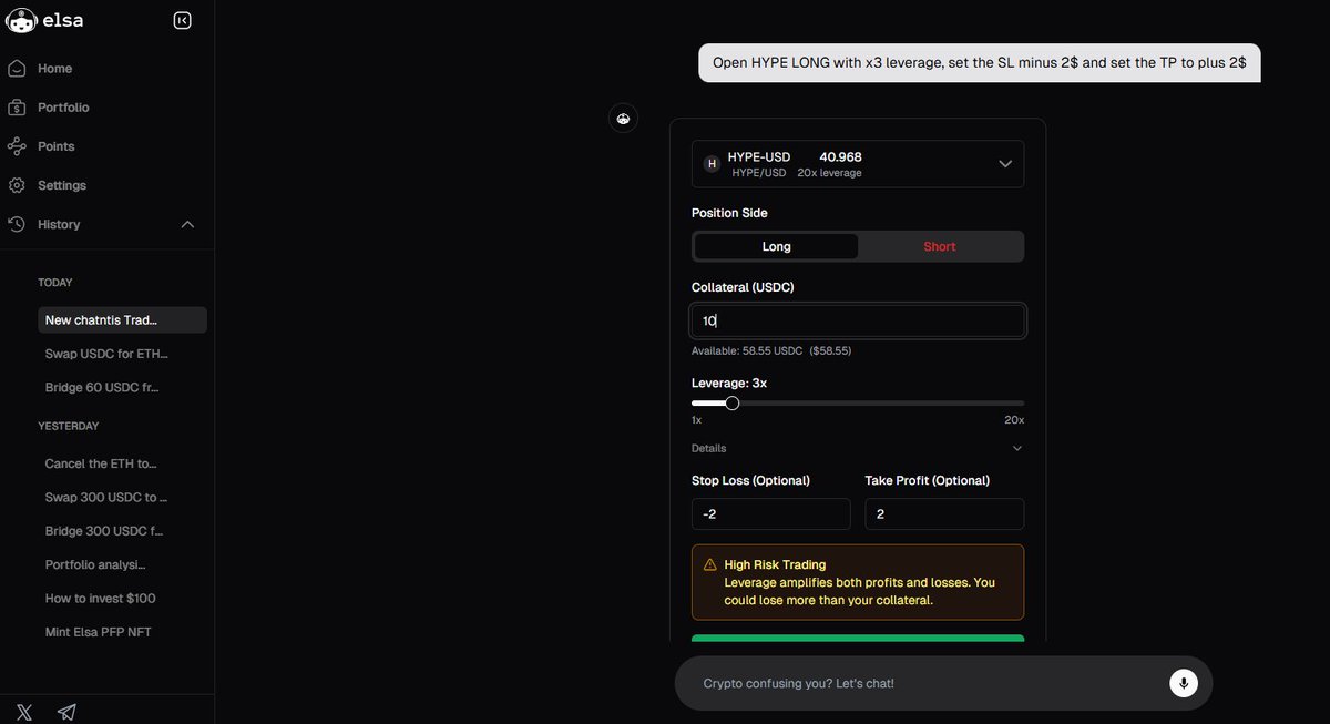 time to double down on my <a href="/HeyElsaAI/">HeyElsa</a> quacking

a friend of mine always told me to create some post on weekends and here it is 

today i want to highlight one of the feature from HeyElsa which is Perp trading

yep that's right, you can open long/short coins using HeyElsa as long