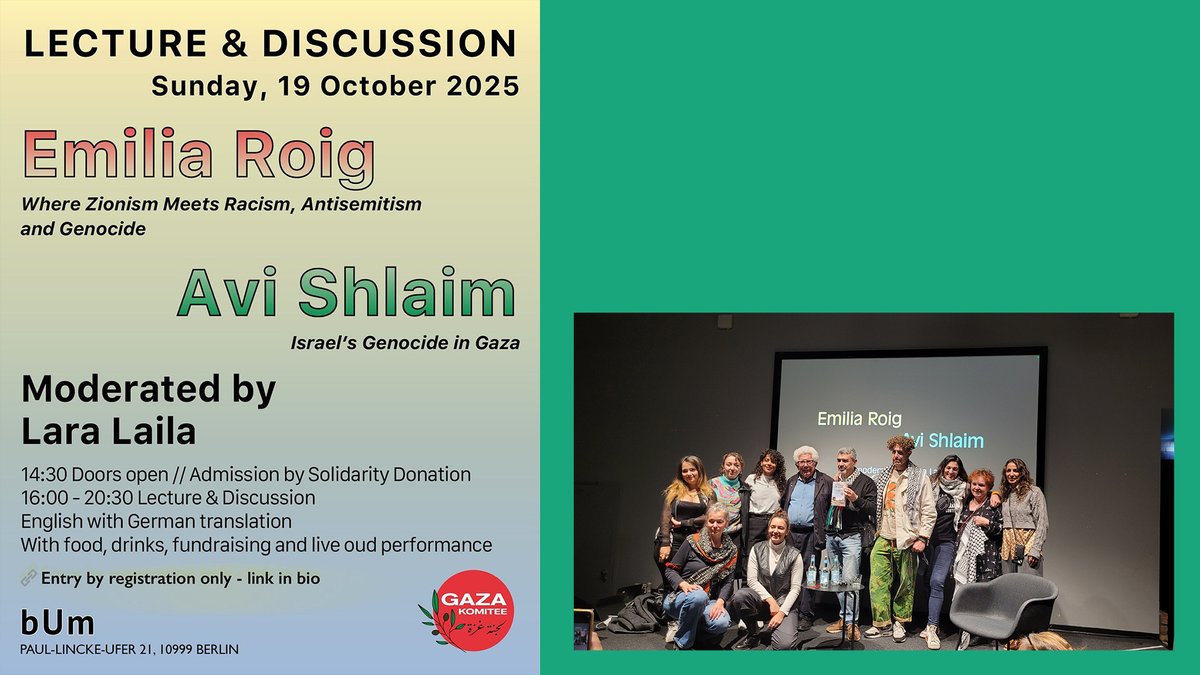 Das Gaza Komitee Berlin lädt ein:

01 Ziad – Das Gaza Komitee stellt vor

02 Emilia Roig – Where Zionism Meets Racism, Antisemitism and Genocide

03 Avi Shlaim – Israel’s Genocide in Gaza

04 Panel Discussion

publicsolidarity.de/emilia-roig-an…