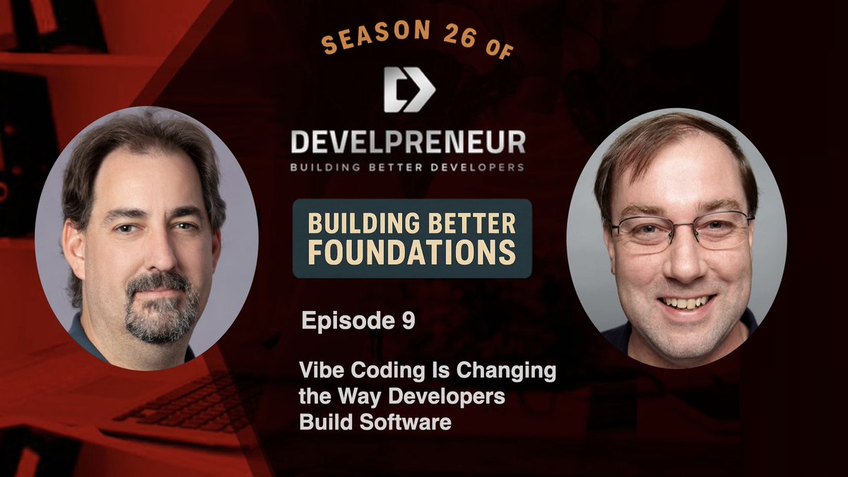 develpreneur's tweet image. AI meets code!
Our latest Building Better Foundations episode dives into #VibeCoding — how AI is reshaping how developers build software.

Faster. Smarter. More creative.
🎧 Listen now → youtu.be/P9zkQjh0YWY

#AICoding #Developers #TechPodcast #Develpreneur