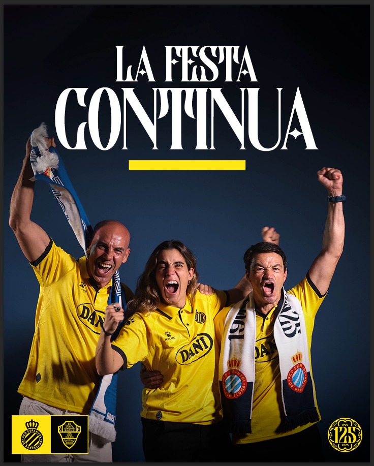 RCDEspanyol's tweet photo. 🥳 Això no s’ha acabat! Tots a la #FanZoneRCDE a celebrar-ho!
#RCDE125 #EspanyolElche https://t.co/u7yl0mrVhe
