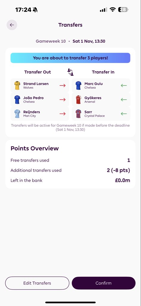 FPLPT_'s tweet photo. Can do this for a -8 tonight. 0.0m ITB. Should I? #FPL #FPLCommunity https://t.co/7wu9M78RCj