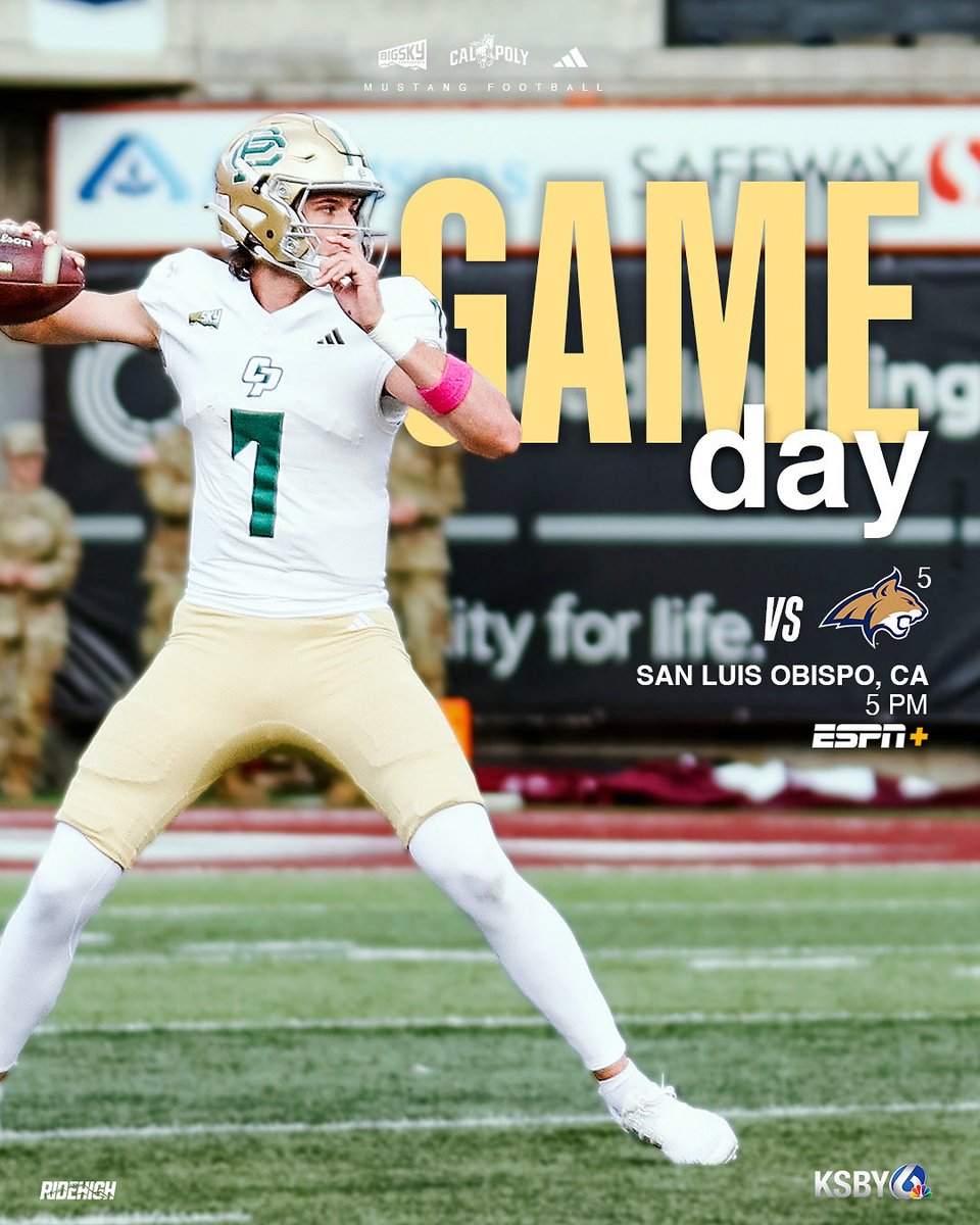 calpolyfootball's tweet image. Gameday in the 𝟴𝟬𝟱

🆚 No. 5 Montana State
📍 Mustang Memorial Field, SLO
⏰ 5pm
📺 ESPN+
📊 GoPoly.com
🎟️ GoPoly.com/tickets

#RideHigh
