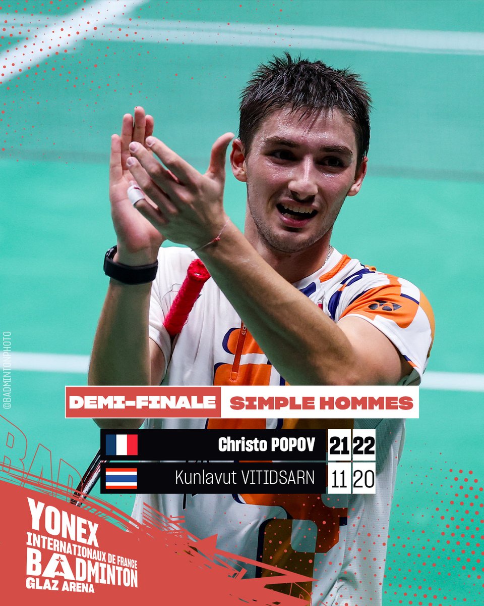 POPOPOPOOOOOOV 💥

Christo POPOV fait tomber le n°2 mondial, vice-Champion du Monde et vice-Champion Olympique, Kunlavut VITIDSARN🇹🇭 et file en finale des #YonexIFB2025 !

Quel niveau de jeu pour le Français !

#YonexIFB #FrenchOpen