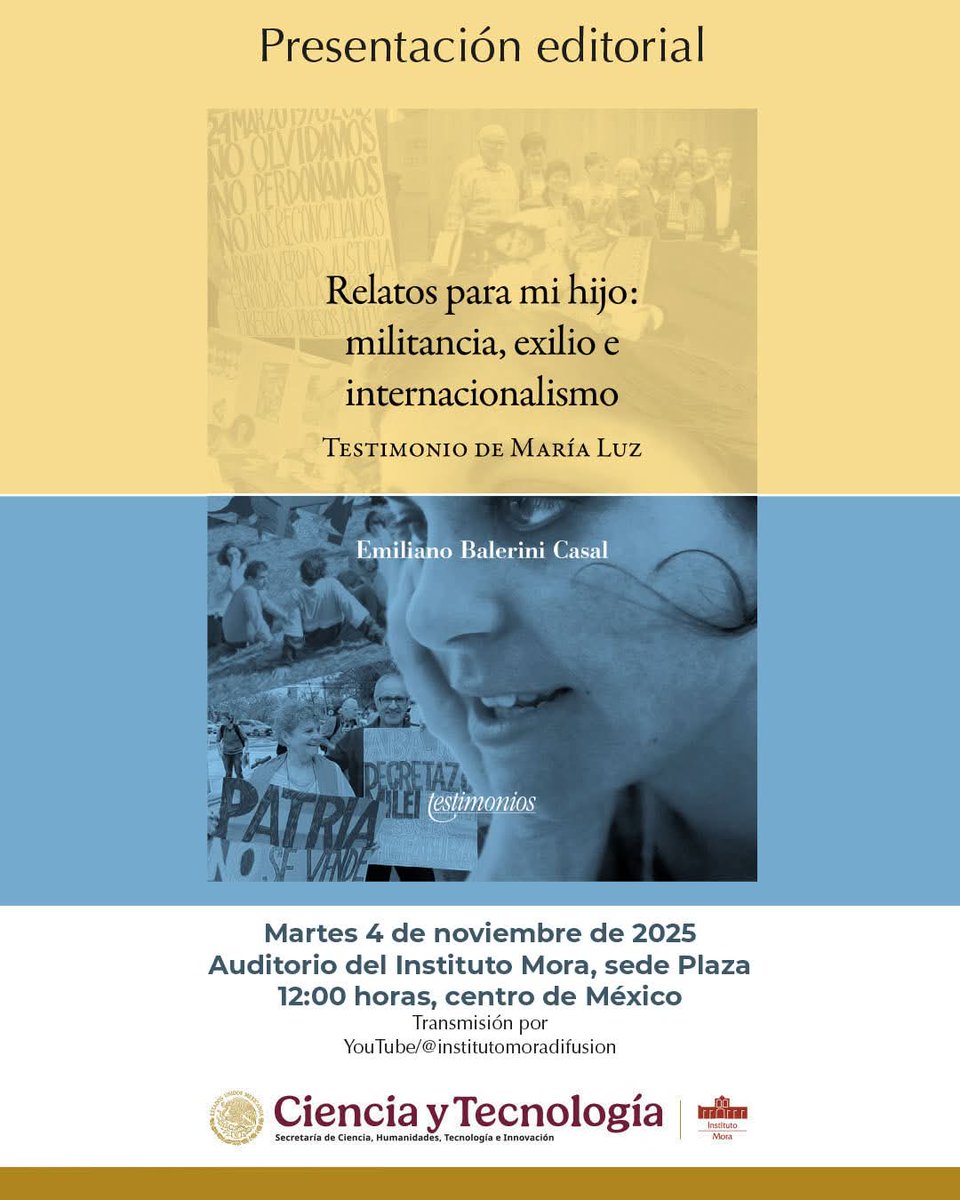 Exilios2's tweet photo. 📖Presentación editorial: Relatos para mi hijo: militancia, exilio e internacionalismo. Testimonio de María Luz.
4 de noviembre 12hs Cdmx. 

👩‍💻Transmisión por: YouTube/@institutomoradifusion https://t.co/qUyS8csZ0o