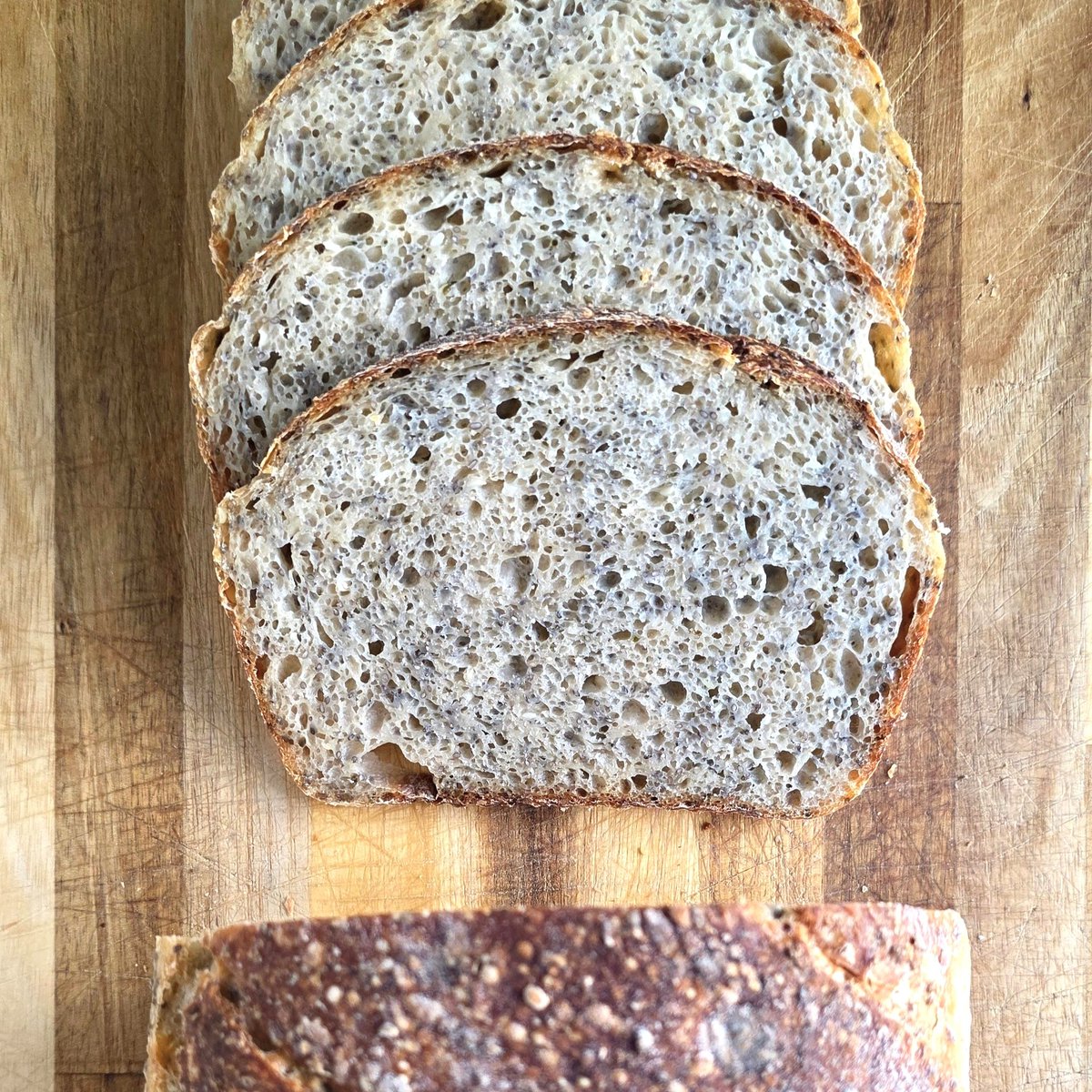 Packed with flavor, texture, and nutrients from chia and hemp seeds, this is a perfect everyday bread for sandwiches or toast. The recipe is scaled to fill the Emile Henry Pullman Loaf Pan (720g flour) and has a cold-start to the bake. Recipe🌾b7p.org/lihFN