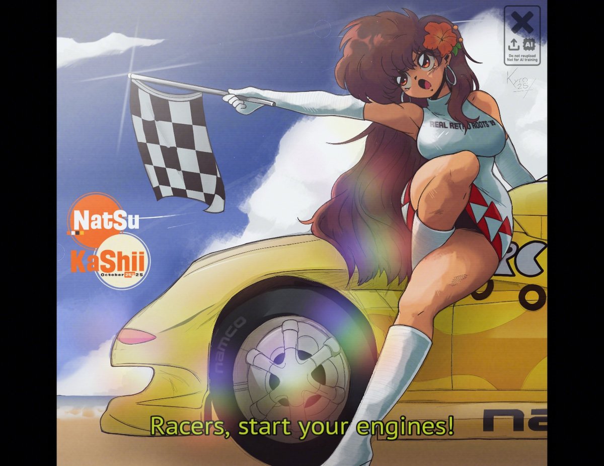 I'm a racing queen for #NatsuTober Day 25! 🏁 Pretty sure this piece is a Ridge Racer reference and the retro vibes are immaculate. There are so many little details in this fanart - I can't stop looking at it!! 😍

Thanks so so so much, kyro2439 on 🦋!

#DrawNatsu #Vtuber