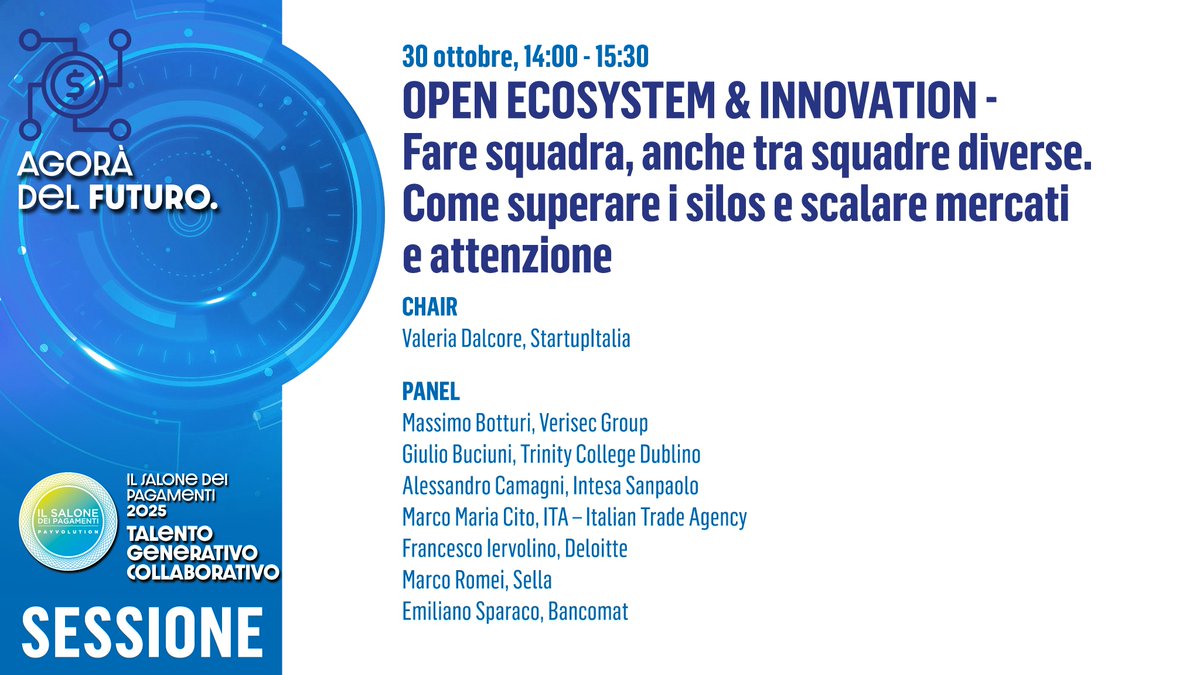 Payvolution's tweet image. #salonepagamenti #30ottobre ore 14:00 👉 “#OpenEcosystem &amp;amp; Innovation- Fare squadra, anche tra squadre diverse. Come superare i silos e scalare mercati e attenzione” moderata da #ValeriaDalcore @StartupItalia 
📌Iscriviti gratuitamente 👉 bit.ly/3IZf1BF
#banche #fintech…