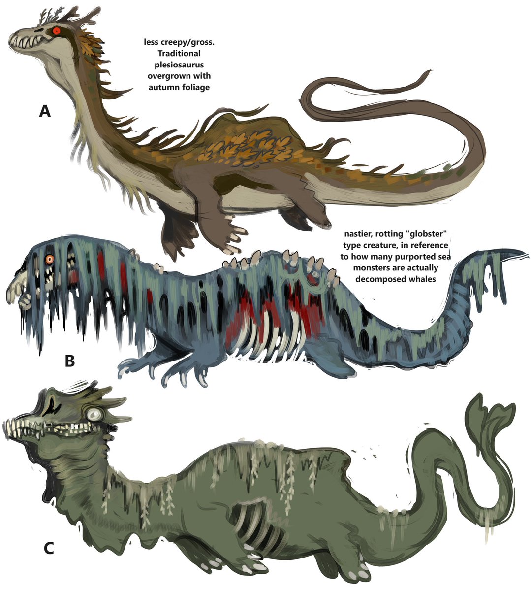 a bunch of concepts I did for the lake dredger. I love icky sea monsters so this guy was really fun to work out