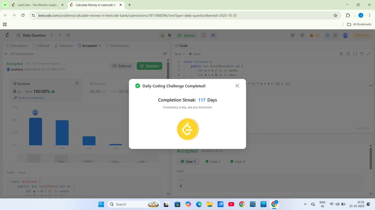 jpraharaj375's tweet image. Day 34 of #100DaysOfCode
-Solved Daily Challenge on #LeetCode 
#100DaysOfCode #zigbee