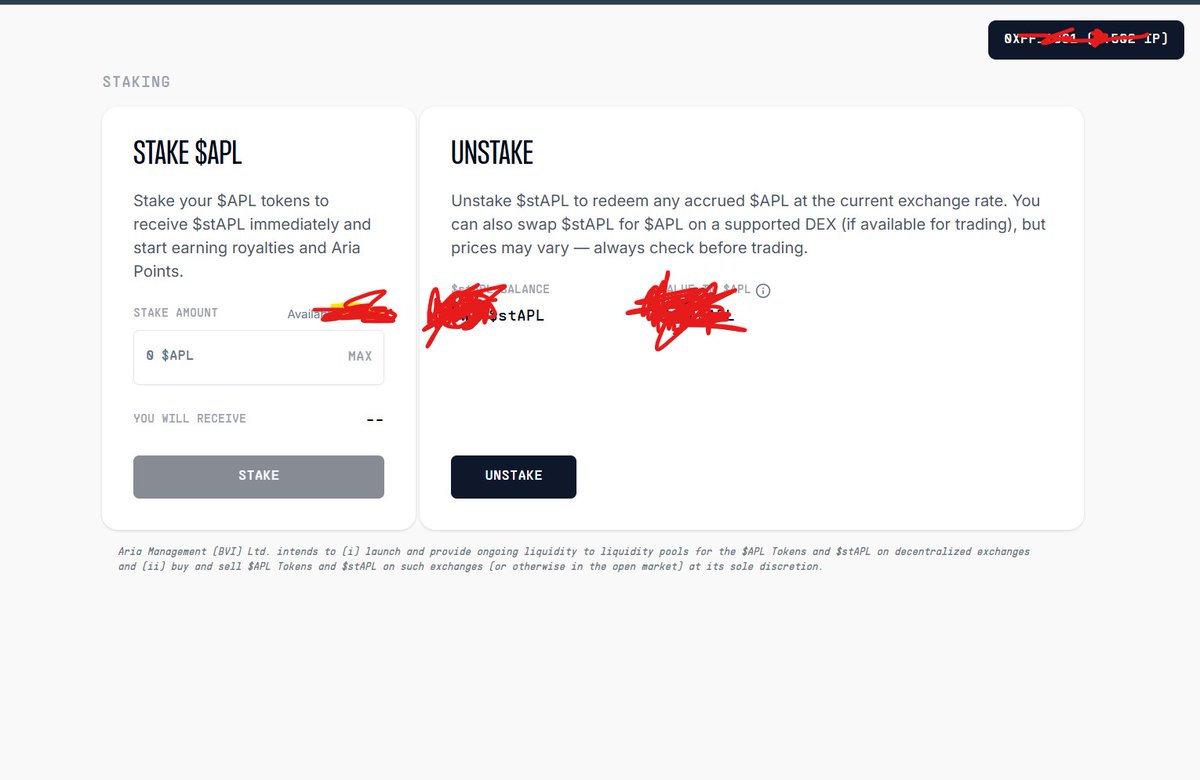 I just added some $APL to my Staking On <a href="/Aria_Protocol/">Aria</a>. time to enjoy some RWA royalties LFG.