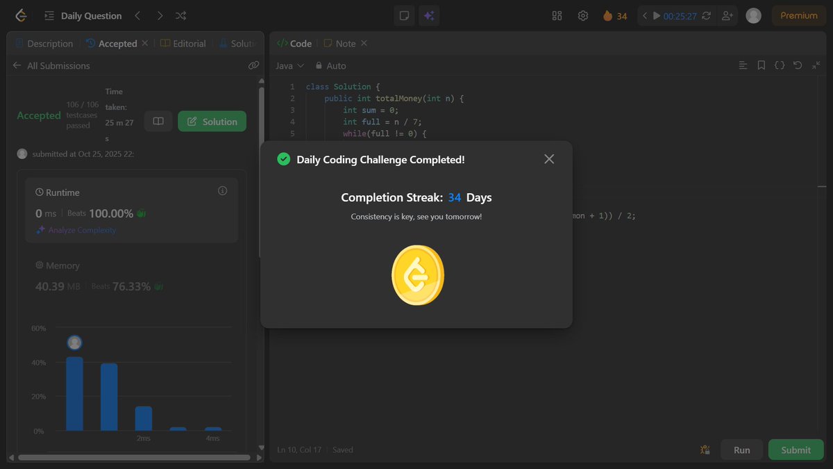 AnanyaSwain19's tweet image. Day 34 of #100daysofcode
Hello everyone! 
👉I solved #LeetCode POTD. 
#zigbee #100DaysOfCode