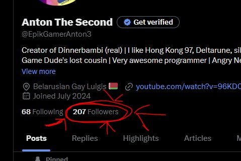 EpikGamerAnton3's tweet image. Oh my goodness!! 200 followers!!
I didn&apos;t expect to hit 100 followers, let alone 200!
Thanks yall!