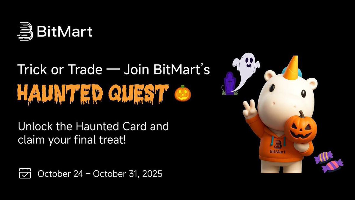 Elitexbtee's tweet image. 👻bTrade, Earn, and Treat yourself this Halloween!
Join #BitMart’s spooky quest for a chance to win BMX rewards 🎁
Let’s #TrickOrTrade 🧙♀️
🔗 bitmart.com/en-US/activity…
#BMXHalloween #BitMartCard