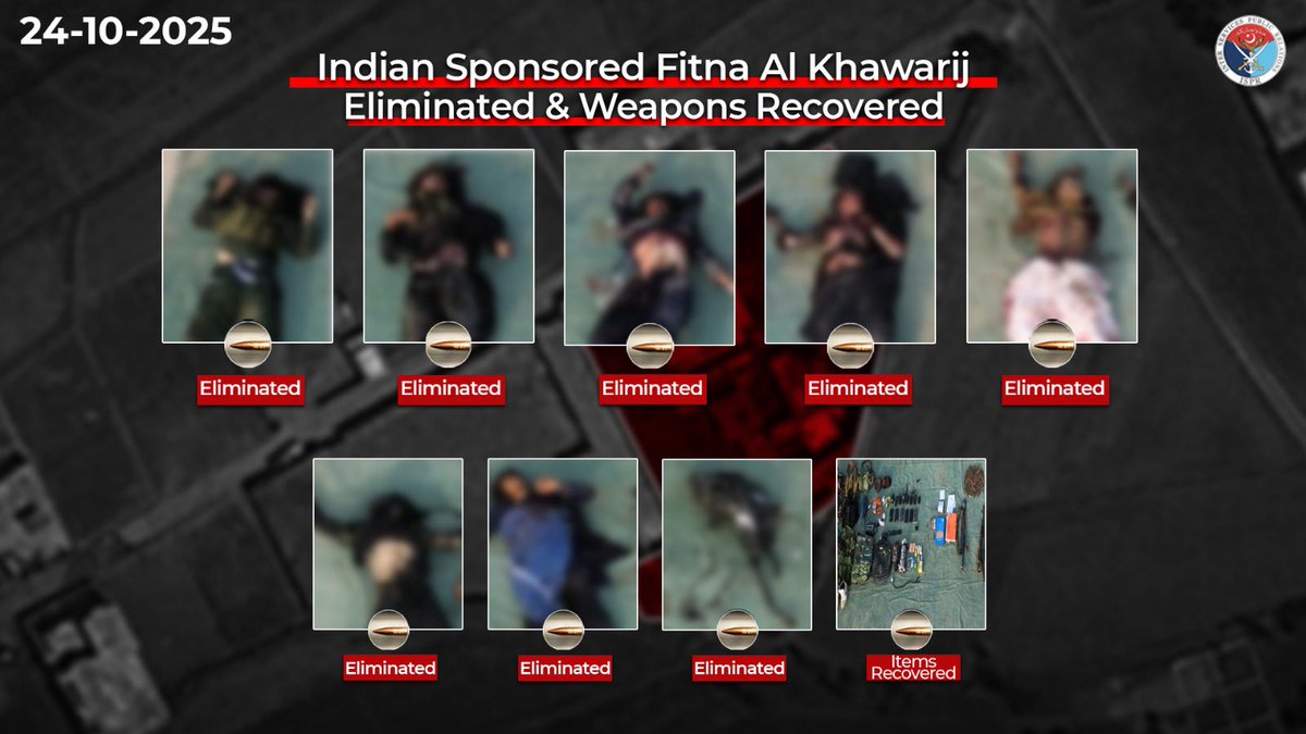 OfficialDGISPR's tweet image. On 24 October 2025, on reported presence of Khwarij belonging to Indian Proxy, Fitna al Khwarij, Security Forces conducted an intelligence based operation in Tank District.

During the conduct of operation, own troops effectively engaged khwarij locations, and after an intense…