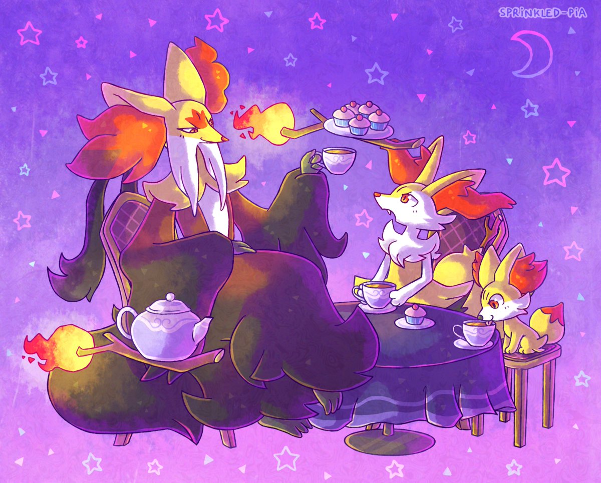 Delphox's family having a tea party 🌟☕️🧁
#pokemon #pokemonart #pokemonfanart #fennekin #megadelphox #braixen #delphox #pokemonlegendsza #legendsza #art #fanart  #digitalart