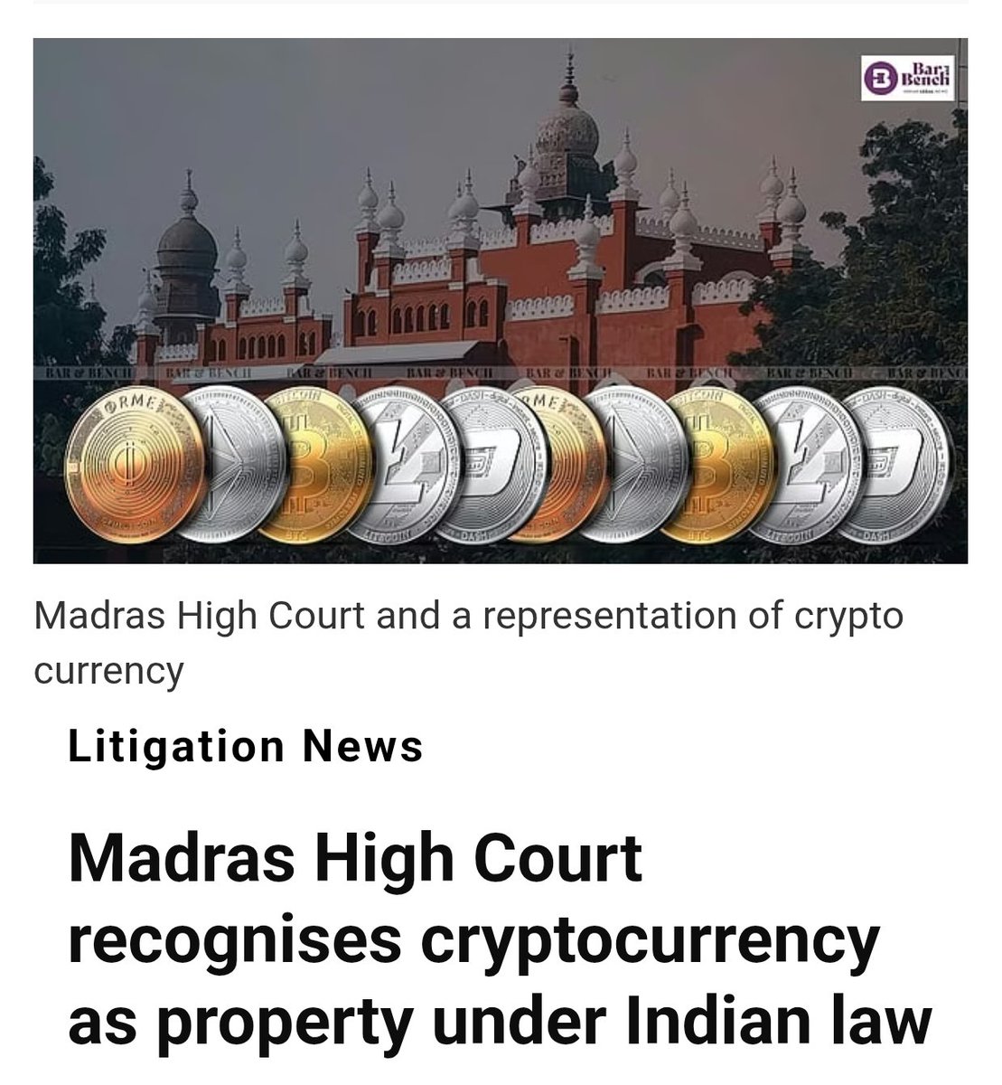 icr_indiacrypto's tweet photo. 🚨 The Madras High Court has recognised cryptocurrency as property under Indian law.

Key points from the judgment 👇

🔹 The Court observed that cryptocurrencies are not legal tender but still qualify as property. They can be owned, identified, transferred, and controlled through private keys.

🔹 The Court stated that such assets can be owned and held in trust, which means they can form part of someone’s property and be legally protected.

🔹 The Court also held that Indian courts can step in when part of the issue happens in India. In this specific case, the petitioner had transferred money from her bank account in India to buy crypto on WazirX.

🔹 The judgment referred to Section 2(47A) of the Income Tax Act, which already recognises virtual digital assets in Indian law.

🔹 The Court said cryptocurrency is a form of property that can be held in trust. This means one person can legally hold crypto for someone else, and such an arrangement would be recognised under Indian law.

👉  This judgment adds a little legal clarity for both investors and platforms in India. It recognises crypto as an asset that can carry property rights, giving holders stronger protection in disputes or custodial issues.